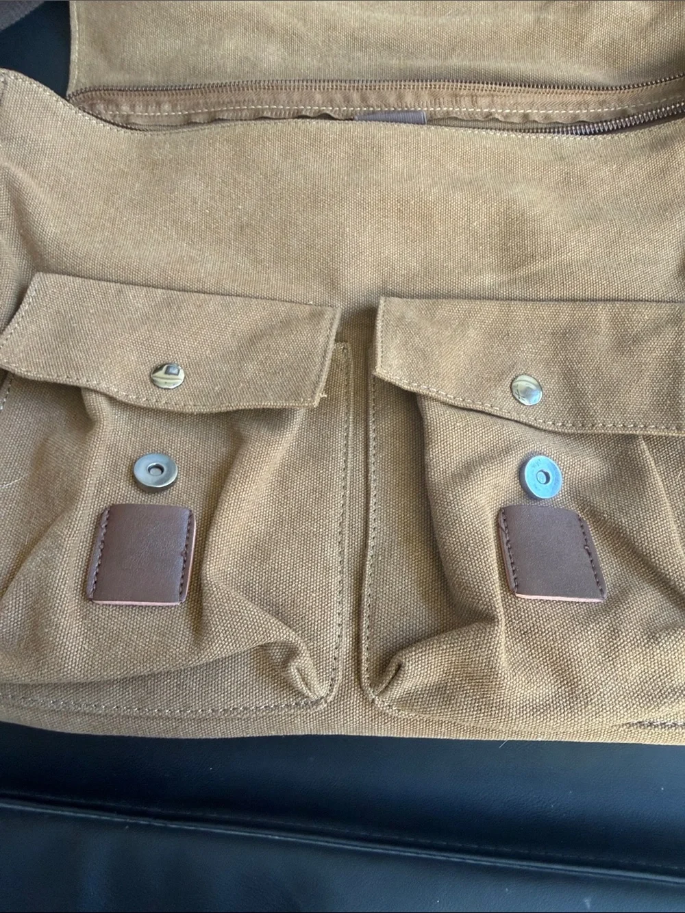 Collectif London Canvas Messenger Bag Brown Faux Leather Trim Satchel Laptop Bag